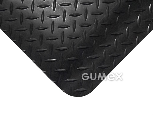 Protiúnavová rohož DECKPLATE Black, hrúbka 15mm, 600x900mm, dezén diamant, tvrdá PVC vrstva, 0°C/+60°C, čierna